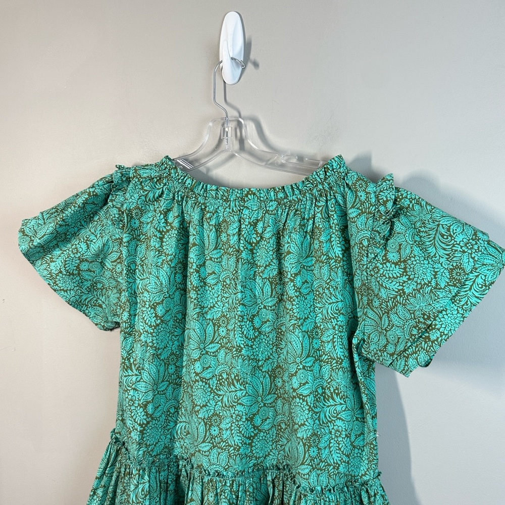 Sundance Liora Summer A-line Popover Tiered Ruffle Green Cotton Dress Size M - Picture 13 of 13